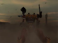 The Duke landing on the Mirage base.