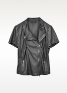 Angela Jones' Regular Black Short-Sleeve Leather Jacket