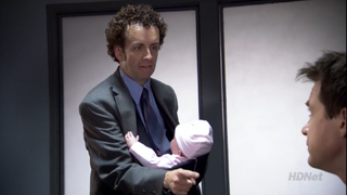Detective Streudler brings his infant daughter to work