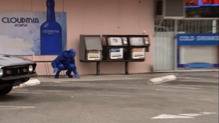 Tobias hides on a Cloudmir sign in "The One Where They Build a House"