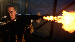 Diaz using a flamethrower