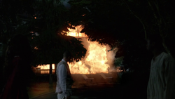 Jefferson Jackson, Amaya, and the slaves watch Collins Plantation burn