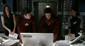 Barry (izquierda) y el Equipo Flash original.