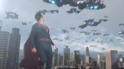 Superman watches as the Daxamites leaves Earth