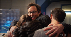 Harry hugs Barry, Cisco and Caitlin goodbye