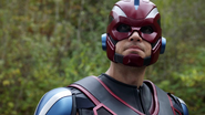 Nate in the suit with its helmet.