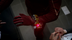 The bomb on The Flash's wrist placed by The Trickster