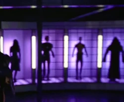 The suits of various members on display.