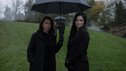 Talia and Nyssa at Oliver's funeral