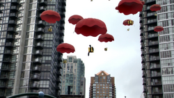 Parachute bombs in gift boxes