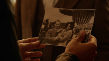 Aldus Boardman showing a photograph of him and his parents, Joe and Edith Boardman