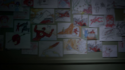 James Jesse's drawings of the Flash on the wall of his maximum security ward in Iron Heights