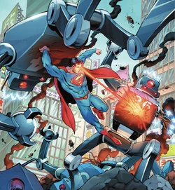 Superman battling the robots in .