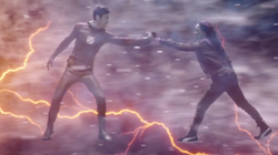 Barry and Iris grab hands in the Speed Force