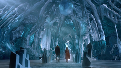 Kara and James arriving inside the Fortress of Solitude