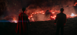 Superman and Tal-Rho at a volcano