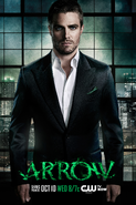 Arrow promo - Oliver in a suit above Starling City