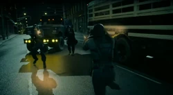 Anissa taking on multiple bullets.