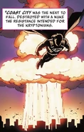 Coast City is destroyed by a nuclear bomb.