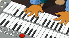 Mrs. MacGrady playing the keyboard