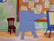 Arthur's easle turing into his blue elephant