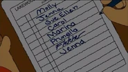 list showing names of Molly, Jenna, Sue Ellen, Carol, Marina, Prunella, Fletcher and Jenna