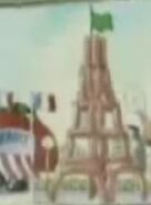 An Eiffel Tower-like tower at Pizzaland