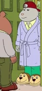 Rattles wearing his robe and slippers in "Brain's Chess Mess".