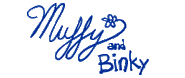 Muffy and Binky's signatures from the Arthur's Guide to Children's Hospital Boston website feature