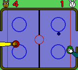 Arthur and Buster play air hockey.