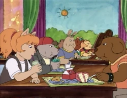 Several of the Tough Customers at their cafeteria table