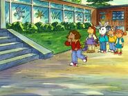 Francine feeling nauseated, running to the girl's bathroom.