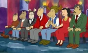 Promotional image for "Elwood City Turns 100!" in which many former celebrity characters sat in the audience of the school musical