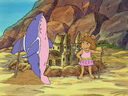 D.W. using Sharky as a "guard" for Castle Starfish in "Swept Away."