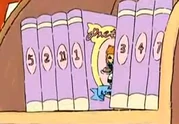 Pretty pioneer books.png (105 KB) Muffy's collection of books at one point in the episode, consisting of books 1, 2, 3, 4, 5, 7, and 11. Books 13 and 21 are not shown.
