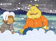 Clementine and Binky get up from the snow, unharmed.