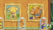 Left to right, Pal's dog food dish, Pal, a bone, Amigo, the flea circus arena from "Flea to Be You and Me"