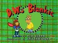 Title card of "D.W.'s Blankie," D.W. wearing the blankie as a superhero cape.