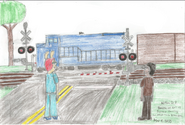 Teen Carl and my O.C. Demetre watching a freight train go by a crossing. Demetre is not expected to appear, this is just an example of what I'd like the crossing to look like.