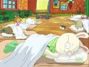 Lisa in the far-right corner sleeping.