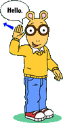 Arthur saying "Hello" in sign language.