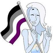 Moonstone holding up the asexual pride flag.