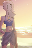 Moonstone standing by the sunset.