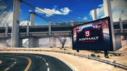 A billboard for Asphalt 9: Legends, as seen near the in-game version of the Mike O'Callaghan–Pat Tillman Memorial Bridge.