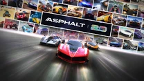 20th Anniversary Promotional Artwork featuring past Asphalt games and the cars: Ferrari FXX K in Rosso Corsa, Pagani Zonda HP Barchetta in Silver, and McLaren Senna GTR in Mira Orange