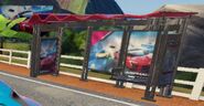 Bus stop with game advertisement