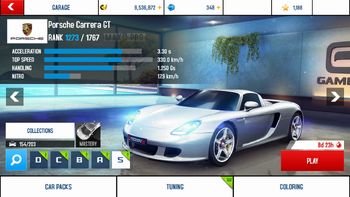 A8 Carrera GT stats (S KMH)