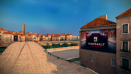 A billboard for Asphalt 9: Legends, placed near one of the wide-access bridges in Venice.