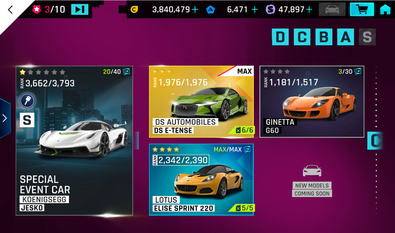 asphalt 9 car list