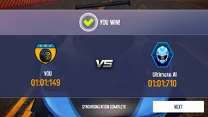 The player having completed the final Ultimate AI Challenge in the Mosler Super GT's R&D event.